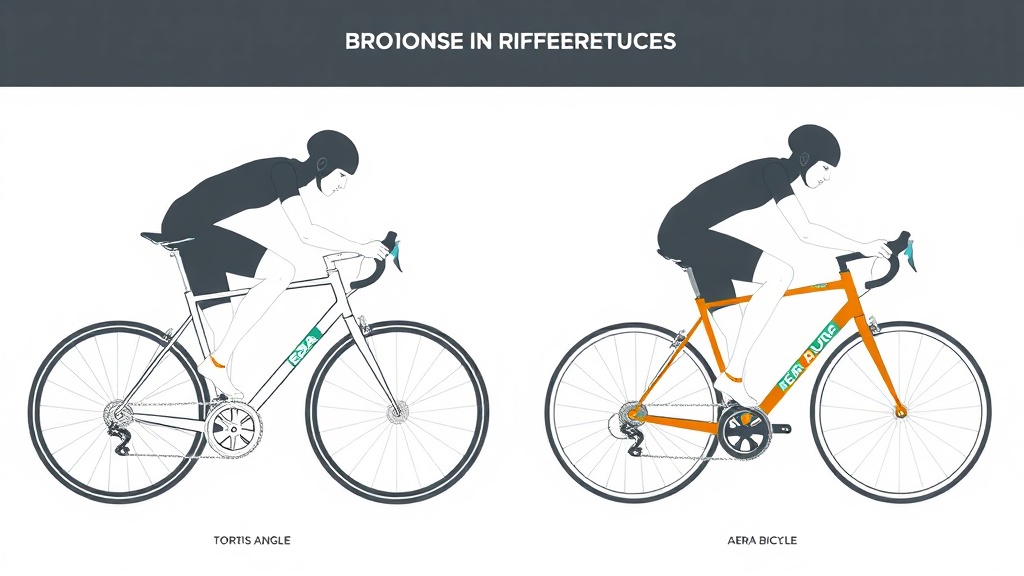 엔듀런스 자전거와 에어로 자전거의 라이딩 포지션 각도 차이를 보여주는 비교 도식